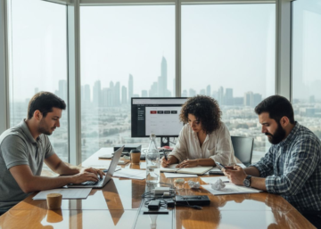 Web Design Dubai 5 Dubai web designers collaborating in office