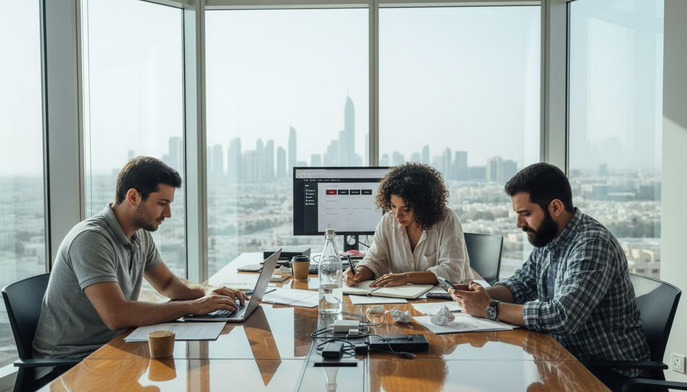 Web Design Dubai 1 Dubai web designers collaborating in office